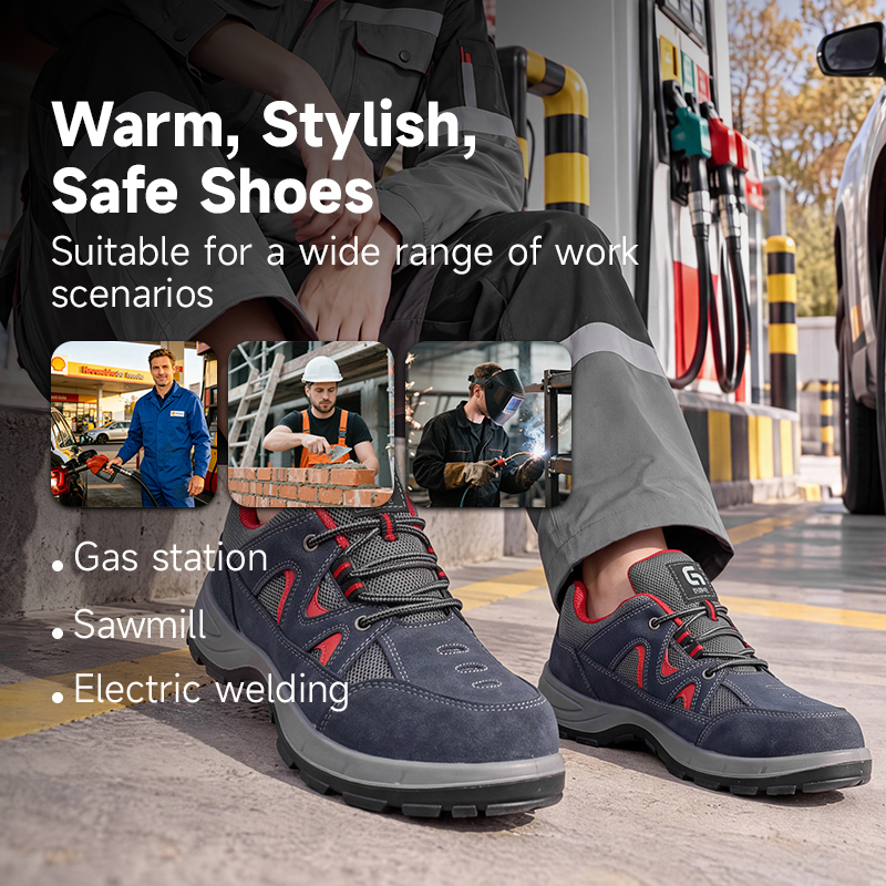 GUYISA safety shoes steel toe puncture resistant anti static suede upper dual density PU sole mesh lining industrial work