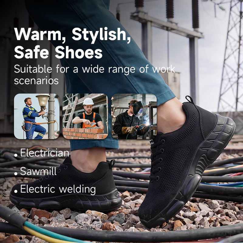 GUYISA Safety Shoes Steel Toe Puncture Resistant Flyknit and Microfiber Upper Dual Density PU Sole 10KV Insulation Summer