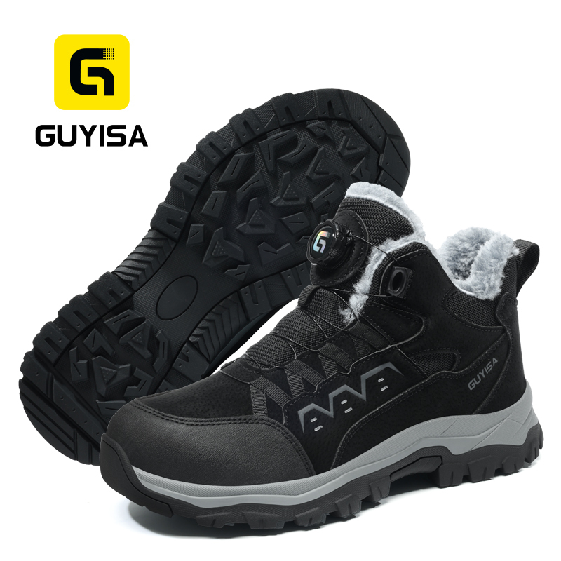 GUYISA Safety Boot Steel Toe Puncture Resistant Rubber Sole Microfiber Steel Wire Fabric High Top Winter Warm Industrial Work
