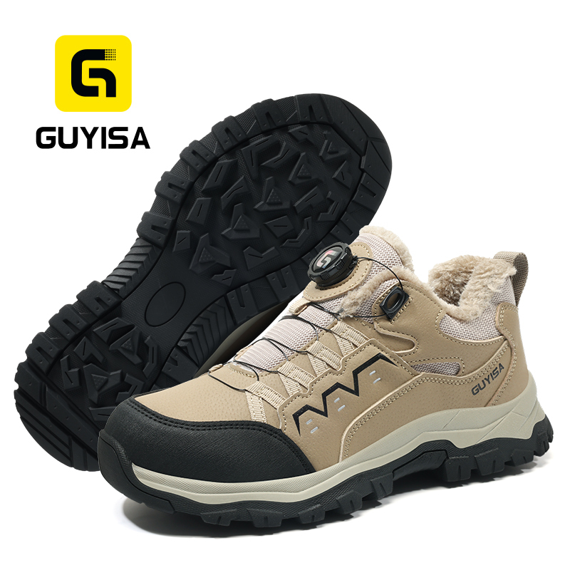 GUYISA Safety Shoes Steel Toe Puncture Resistant Microfiber Steel Wire Upper Rubber Sole Low Top Warm Hiking Industrial Work
