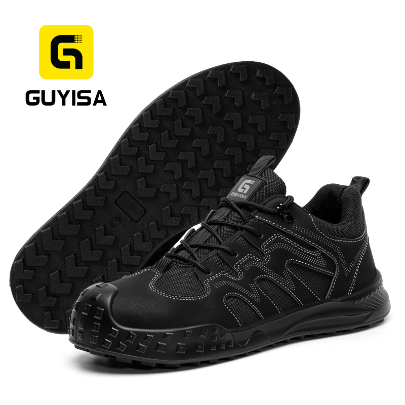 GUYISA safety shoes plastic toe cap puncture resistant 10KV insulated microfiber dual density PU sole industrial work black
