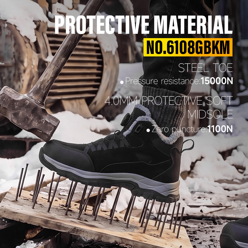 GUYISA Safety Boot Steel Toe Puncture Resistant Rubber Sole Microfiber Steel Wire Fabric High Top Winter Warm Industrial Work