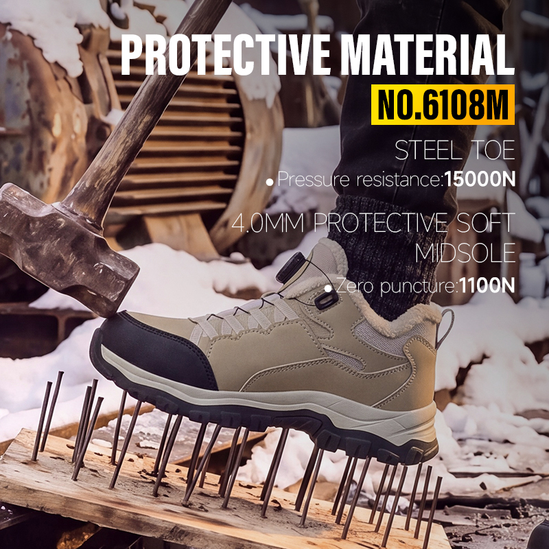 GUYISA Safety Shoes Steel Toe Puncture Resistant Microfiber Steel Wire Upper Rubber Sole Low Top Warm Hiking Industrial Work