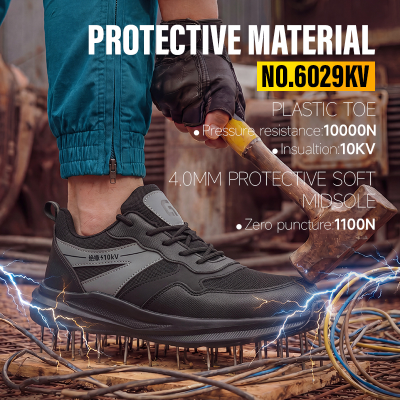 GUYISA Safety Shoes Composite Toe Puncture Resistant 10KV Insulation Microfiber and Steel Mesh Upper Rubber Sole All Season