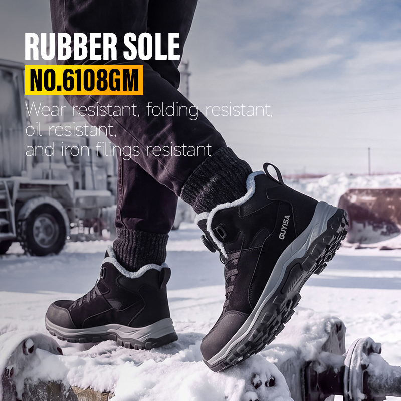 GUYISA Safety Boot Steel Toe Puncture Resistant Rubber Sole Microfiber Steel Wire Fabric High Top Winter Warm Industrial Work