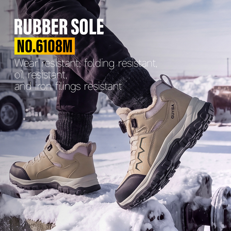 GUYISA Safety Shoes Steel Toe Puncture Resistant Microfiber Steel Wire Upper Rubber Sole Low Top Warm Hiking Industrial Work