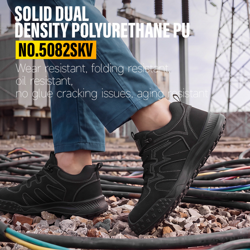 GUYISA safety shoes plastic toe cap puncture resistant 10KV insulated microfiber dual density PU sole industrial work black