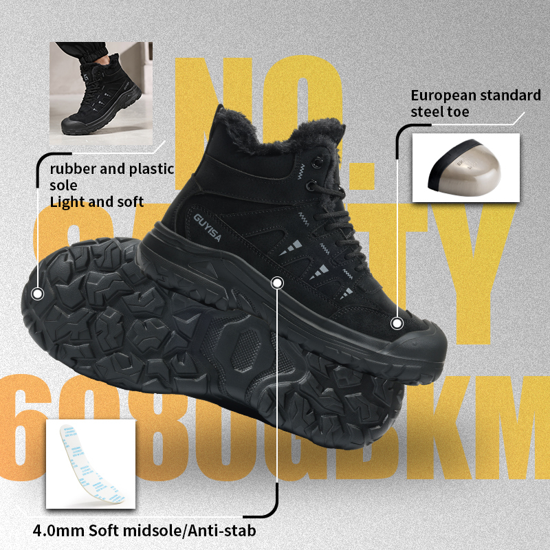 GUYISA Safety Boot with Steel Toe and Puncture Resistant Midsole Microfiber Upper Rubber Plastic Sole for Industrial Work