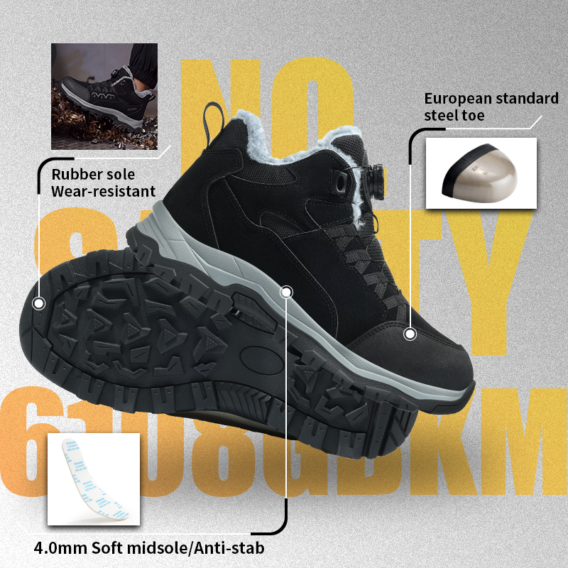 GUYISA Safety Boot Steel Toe Puncture Resistant Rubber Sole Microfiber Steel Wire Fabric High Top Winter Warm Industrial Work