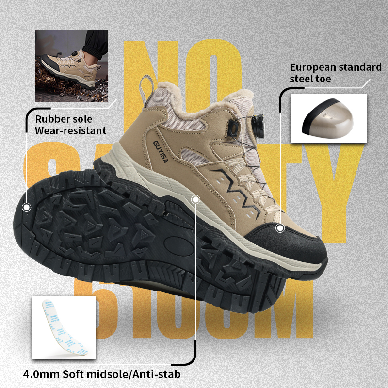 GUYISA Safety Shoes Steel Toe Puncture Resistant Microfiber Steel Wire Upper Rubber Sole Low Top Warm Hiking Industrial Work