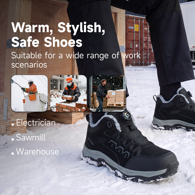 GUYISA Safety Boot Steel Toe Puncture Resistant Rubber Sole Microfiber Steel Wire Fabric High Top Winter Warm Industrial Work