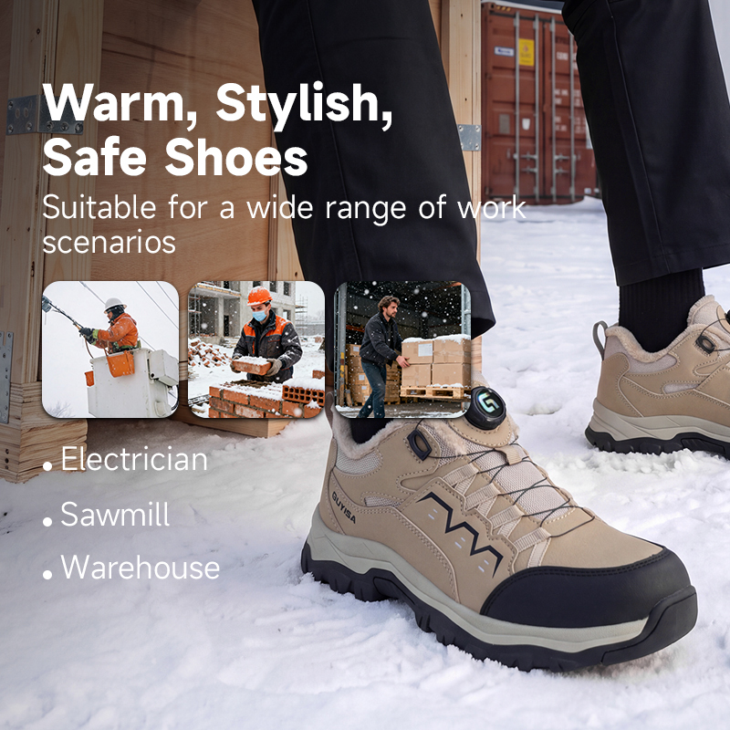 GUYISA Safety Shoes Steel Toe Puncture Resistant Microfiber Steel Wire Upper Rubber Sole Low Top Warm Hiking Industrial Work