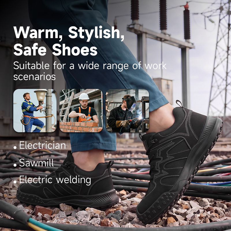 GUYISA safety shoes plastic toe cap puncture resistant 10KV insulated microfiber dual density PU sole industrial work black