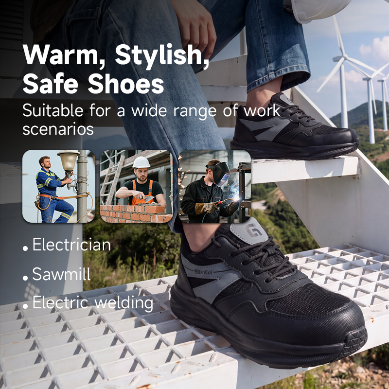GUYISA Safety Shoes Composite Toe Puncture Resistant 10KV Insulation Microfiber and Steel Mesh Upper Rubber Sole All Season
