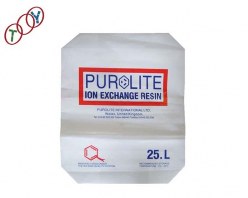 Plastic bag with valve type using for exchange resin