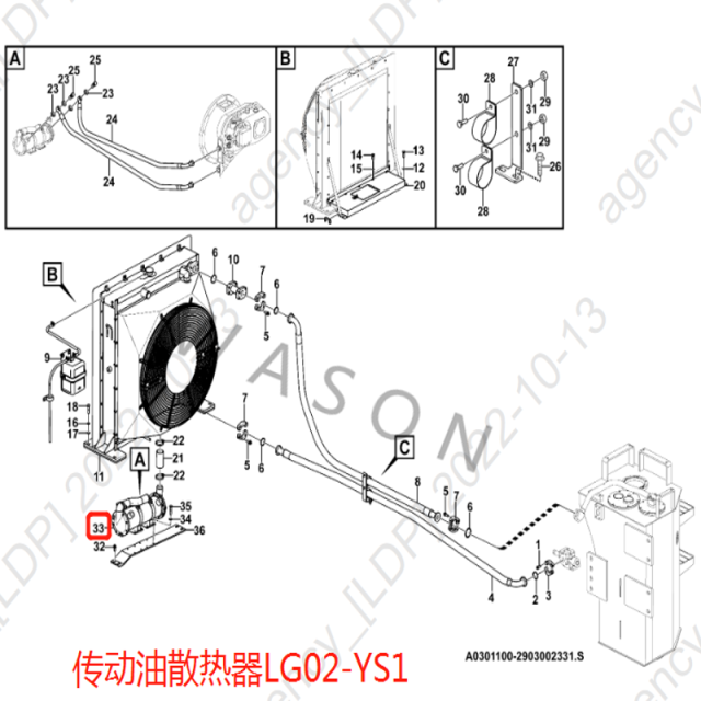 SDLG Wheel Loader Parts Hydraulic Oil Cooler 4120000098 LG02-YS1