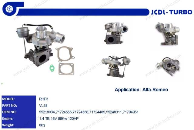 RHF3 VL38 Turbocharger  55218934 71724555 71724556 71724485 55248311 71794951
