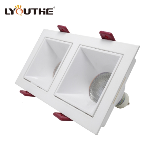 Twin Head Square Recessed Ceiling Downlight Office Gu10 Anti Glare Aluminium Adjustable Led Mr16 Downlight Housing