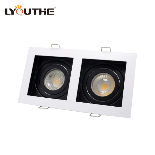 Die casting aluminum GU10 MR16 recessed grille spotlight square twin head downlights housing for office