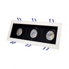 Three head rectangular adjustable gu10 mr16 die casting aluminium recessed grille lights