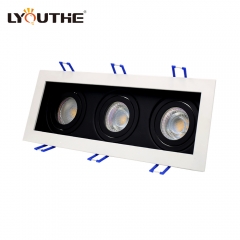 Three head rectangular adjustable gu10 mr16 die casting aluminium recessed grille lights