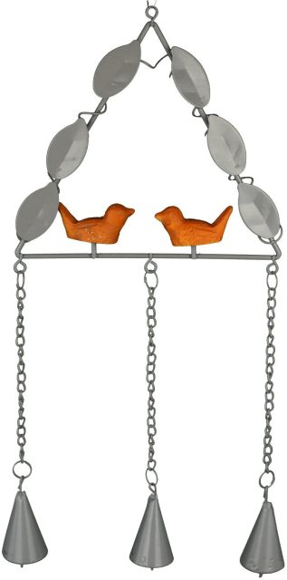 Wrought Iron Rustic Garden Decorative Hanging Wind Chime With Maple Leaf a Bird-on-a-branch Design