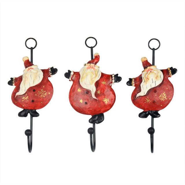 Pack of 3 Merry Christmas Happy Resin Wall Cloth Hook Hanging For Home Garden Yard Decoration