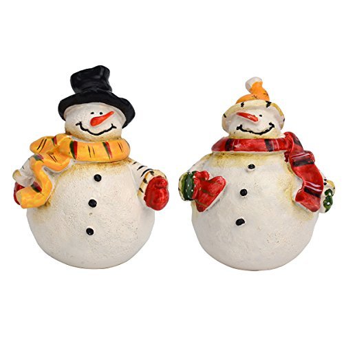 Set of 2 Snowman Christmas Poly Resin Ornament For Garden Yard Home Desktop Figurine Statues