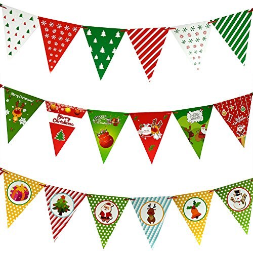 3Pcs Different Colorful Paper Christmas Hanging Buntings Garland Banner String Party Flag Decoration