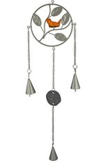 Wrought Iron Rustic Garden Decorative Hanging Wind Chime With Maple Leaf a Bird-on-a-branch Design