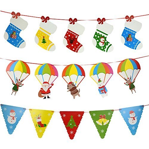 3Pcs Different Colorful Paper Christmas Hanging Buntings Garland Banner String Party Flag Decorative