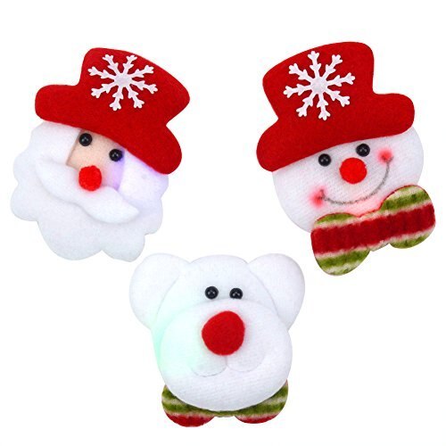 12pcs Christmas Light Clap Circle Cute LED Flash Plush Brooch Party Decoration Supplies