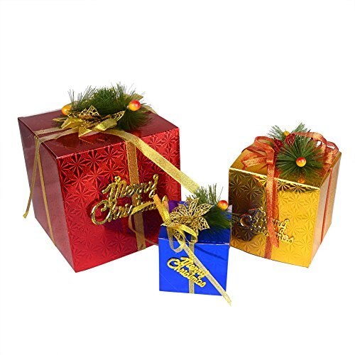Set of 3 Different Color Christmas Gift Box Xmas Tree Ornaments Scene Layout
