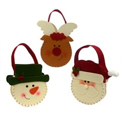 Set of 3 Christmas Santa Claus Snowman Elk Kids Cute Candy Gift Bags Xmas Tree Decoration