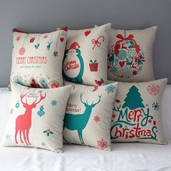 Cotton Linen Throw Pillow Case Comfortable Cushion Cover 18 Inch Christmas New Year Xmas Home Decor