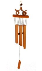 Hand-Crafted Dark Brown Bamboo 23 Inch Wind Chimes with a House on top