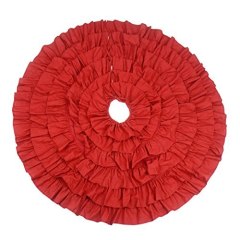 Red Linen Ruffle Xmas Tree Skirt Base Floor 115cm Mat Cover Christmas Party Round Decoration