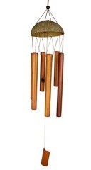 Hand Crafted Dark Brown Bamboo Bell Tubes Coconut Wood 28 Inch Wind Chimes