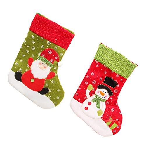 Set of 2 Christmas Tree Hanging Xmas Decoration Sock Santa Claus Snowman Stocking Gift