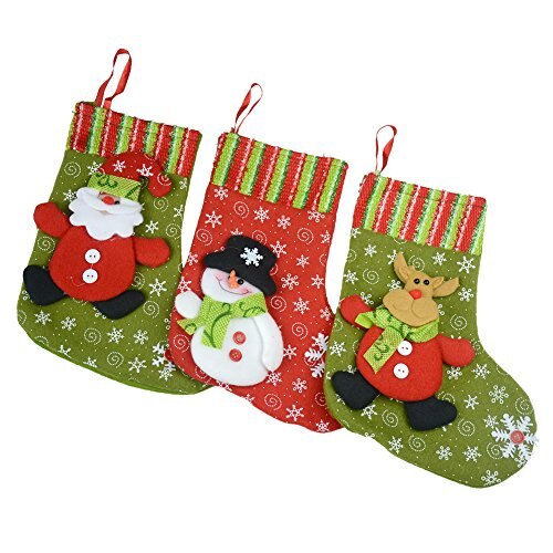 Set of 3 Styles 10" Christmas Snowflake Tree Hanging Xmas Decoration Sock Santa Claus Snowman Stocking Gift