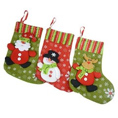 Set of 3 Styles 10" Christmas Snowflake Tree Hanging Xmas Decoration Sock Santa Claus Snowman Stocking Gift