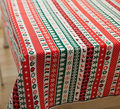 Cotton Linen Rectangle Red Green White Stripe Christmas Tablecloth Oblong Home Decorative