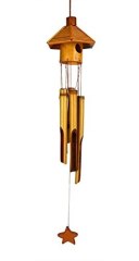 Hand-Crafted Feng Shui Bamboo 26 Inch Wind Chimes with a Asian Style Roof on top