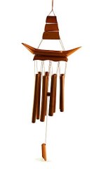 Hand-Crafted Dark Brown Sailing Ship Bamboo 29 Inch Wind Chimes