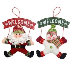 Set 2 of Christmas Decorations Welcome Satan Claus Snowman Door Hanging Xmas For Home Ornament Decor