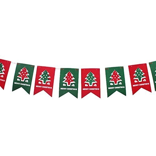 Christmas Fabric Felt Xmas Tree Flag Buntings Hanging Garland Banner String Party Flag Decor