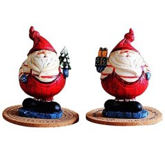 Set of 2 Vintage Small Santa Claus Snowman Christmas Poly Resin Ornament For Garden Yard Home Desktop Figurine