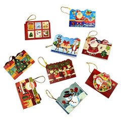64pcs Mini Cartoon Christmas Wish Card Tree Decorative Greetings Ornaments Hang Decor