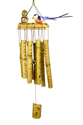 Hand-Crafted Burnt Bamboo 23 Inch Wind Chimes With Bird