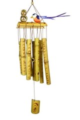 Hand-Crafted Burnt Bamboo 23 Inch Wind Chimes With Bird